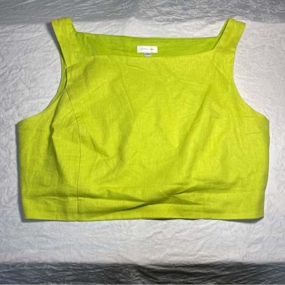 Linen Lined Crop Top Zip Side Lime Green Large Fitted Relaxed Fit Women’s Large - Picture 1 of 6